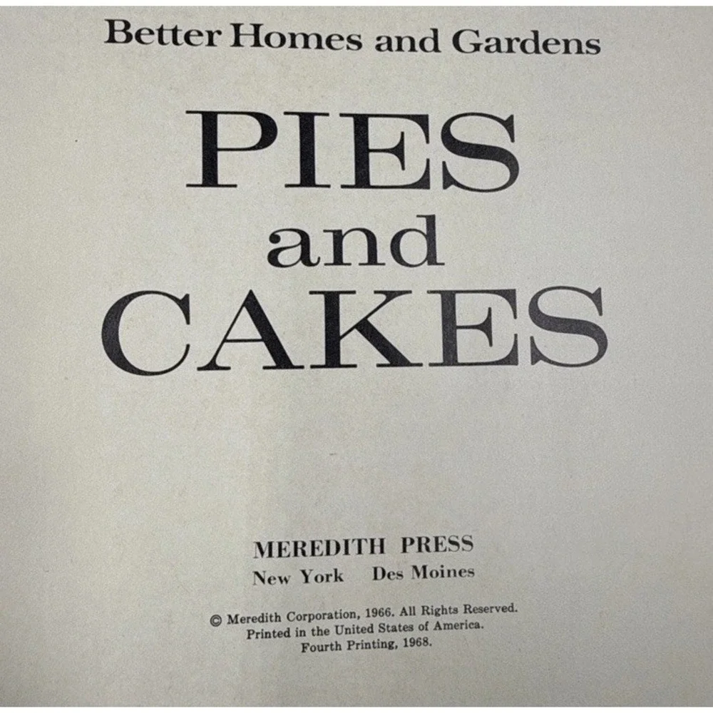 VTG Better Homes & Gardens Pies & Cakes Cookbook 1966 No Markings 1st Edition